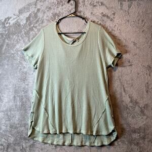 Soft Surroundings Waverly Waffle Tee Top Keyhole‎ Back Side Buttons Size XL